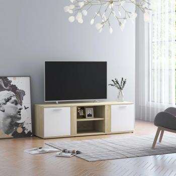 Mueble de TV Blanco y Roble Sonoma 120x34x37 cm de Madera Contrachapada