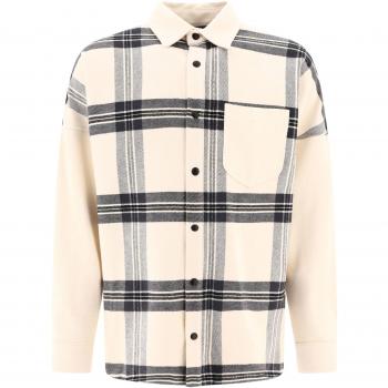 Palm Angels Men's Flannel Overshirt With Logo in White | Size 50