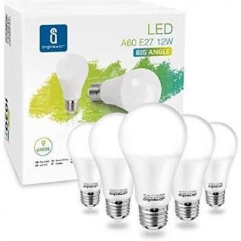 Aigostar - Bombilla LED E27 12W equivalente a 100 W, 6400K, 1020 lúmenes, Ángulo 280º，no regulable - Caja de 5 unidades[Clase de eficiencia energética A+]