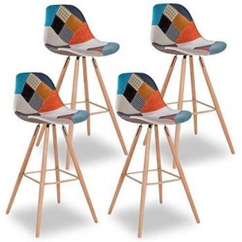 Lote de 4 taburetes de bar Sara con diseño patchwork multicolor
