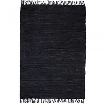 vidaXL Alfombra Tejida a Mano Chindi Cuero 80x160cm Negra Decoración Hogar