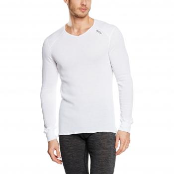 Odlo l/s v-neck Camiseta Térmica, Hombre, Blanco, M