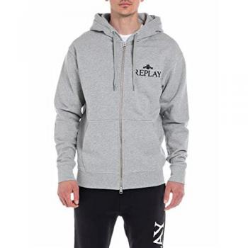 Chaqueta de chándal Replay para hombre - Chaqueta con cremallera, capucha y logotipo en gris