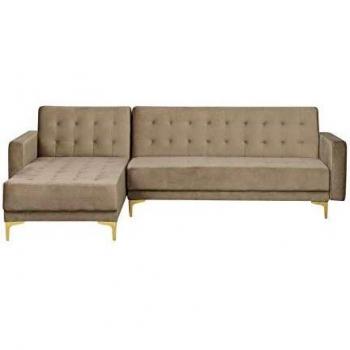 Sofá Esquinero Modular de Terciopelo Beige Arena 4 Plazas Derecho Aberdeen