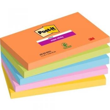 3M Post-it Super Sticky Notes, Boost Colours Collection, 76 x 127 mm, 90 Sheets per Pad, Pack of 5