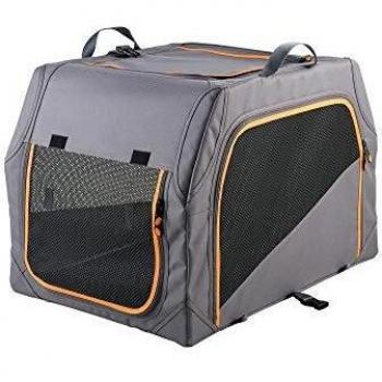 Caja de Transporte Plegable para Perros con Estructura de Aluminio, Tamaño S, 61 x 45.5 x 43 cm, Antracita/Naranja