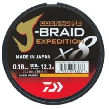 Línea Trenzada Daiwa J-Braid Expedition X8, 150 m, 0,13 mm, 8,4 kg/18,5 lbs, Naranja Smash