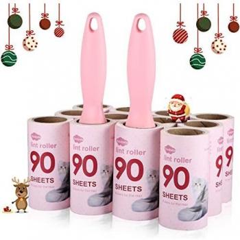 Rodillo Quitapelusas (12 Rodillos de 90 Hojas+ 2 Mangos) Cepillo Adhesivo Rodillo Quitapelos Mascotas Rodillo de Pelusa Removedor Pelo Recogen Pelusas, Polvo para Ropa, Muebles y alfombras