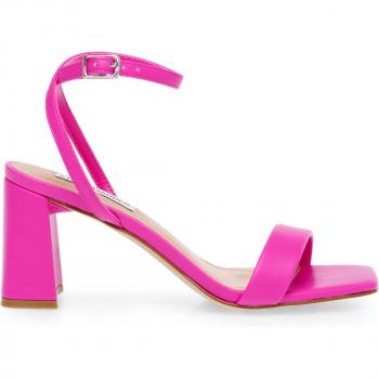 Steve Madden Luxe Magenta Heeled Sandals with Ankle Strap and Block Heel