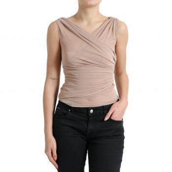 Dolce & Gabbana Elegant Beige V-Neck Sleeveless Sheer Tank Top - IT40|S, Female, Beige, Size: XS, Viscose