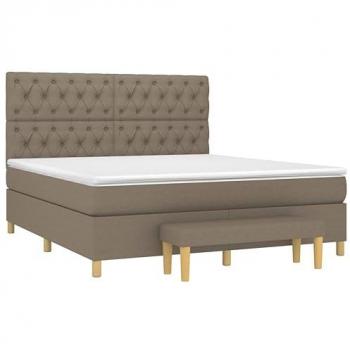 Cama box spring con colchón tela gris taupe 160x200 cm
