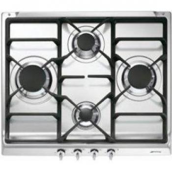 Smeg S60GHS - Placa de Gas Integrada, 4 Quemadores, Acero Inoxidable, Mandos Giratorios en Parte Superior Delantera, 8350W