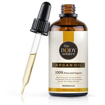 The Body Source Aceite de Argán de Marruecos 100% Orgánico, Rico en Vitamina E y Antioxidantes, Puro Aceite Hidratante para el Cabello, Cuerpo, Cara y Uñas