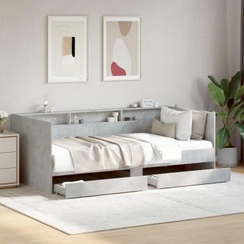 Sofá cama con cajones sin colchón 75x190 cm y Tumbona con cajones de madera ingeniería en color gris hormigón 75x190 cm Vidaxl