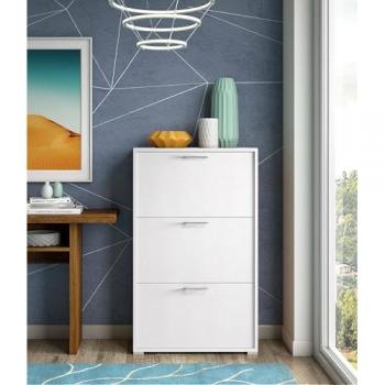 Zapatero Moderno Iris, Mueble de Entrada Polivalente con 3 Puertas Abatibles, 100% Made in Italy, 67x18h112 cm, Color Blanco