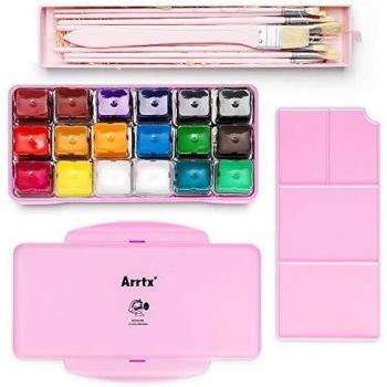 Arrtx HIMI Gouache Pintura Kit, 18 colores/30ml diseño de taza de gelatina+10 PCS pinceles para acuarela, pintura acrílica, pintura al óleo+paleta de caja portátil, ideal para estudiantes, artistas
