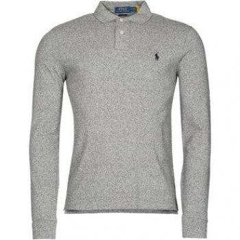 Polo Ralph Lauren Slim Fit de Piqué para Hombre, Manga Larga, Color Gris Melange, Casual, Algodón - Outlet 2024