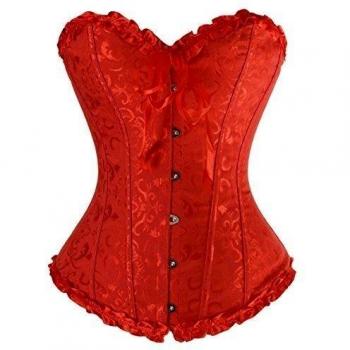Charmian Women's Burlesque Sweetheart Satin Laces Boned Overbust corsé Bustier Red Large