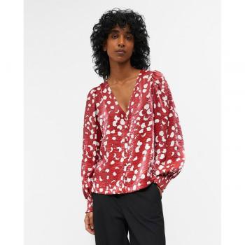 Camisa de mujer satén cuello pico Object