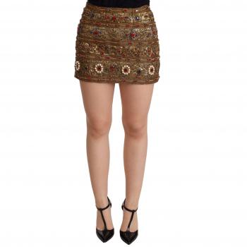 Dolce & Gabbana Gold Crystal Jacquard High Waist Mini Skirt - IT38|XS, Multicolor, Size: 2XS