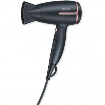 Secador de Viaje Beurer HC25 Premium con Función Iónica, 2 Niveles de Calor, 1600W - Negro y Rosa
