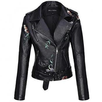 BELLIVERA Chaqueta de Cuero PU para Mujer