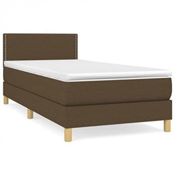 Cama box spring con colchón viscoelástico de espuma, protector de muelles ensacados, adaptable y acolchado reversible, tela marrón oscuro 90x200 cm