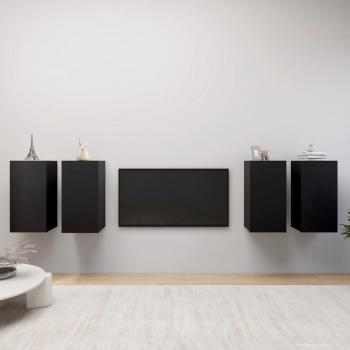 Mueble para TV 4 piezas negro 30,5x30x60 cm madera multicapa