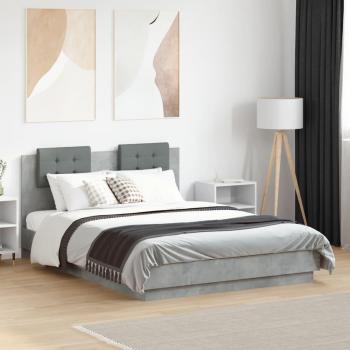 Cama con cabecero de madera de ingeniería gris hormigón 140x190 cm, diseño moderno, estructura resistente, fácil montaje
