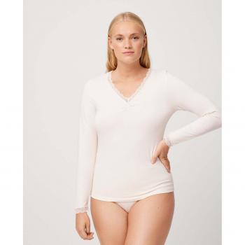 Camiseta de mujer manga larga Ysabel Mora con detalle de encaje y tejido en algodón natural