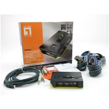 LevelOne KVM-0221 2-Port USB KVM Switch with Audio and Cables
