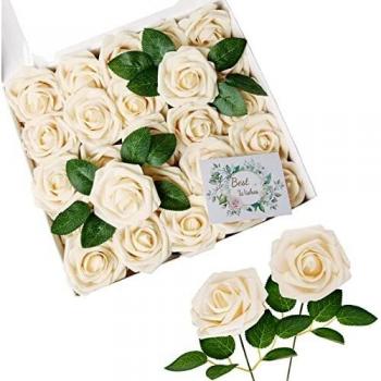Amazon Brand - Umi 25 Unidades Rosas Artificiales de Espuma con Tallos, Ideales como Decoración en Casas, Bodas, Aniversarios y Ocasiones como el Día de la Madre o de los Enamorados