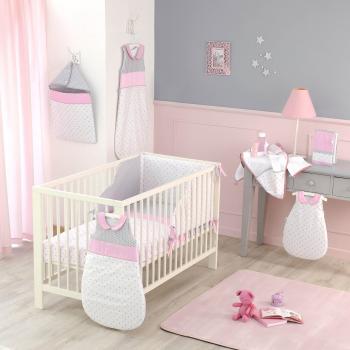 P'tit Basile - Funda para cuaderno de salud infantil - Algodón ecológico - Estampado Claudina - 23 x 17 cm - Rosa y gris