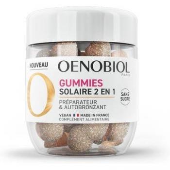 Oenobiol Gummies Solar 2 en 1 - 60 Gominolas, suplemento alimenticio para la protección solar de la piel, contiene ingredientes como betacaroteno y licopeno, formulado para preparar la piel antes de la