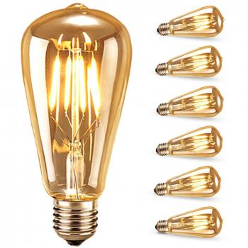 Bombilla de Filamento LED, Samione Vintage E27 Edison Bombilla Tungsteno Filamento Blanco Cálido Decorativa Bombilla de Incandescente de 40w, 6 Unidades