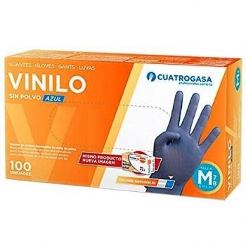 Cuatrogasa | Guantes de vinilo sin polvo azul | Guantes de protección ambidiestros | Guantes desechables de un solo uso | Guantes vinilo | Caja de 100 unidades | Talla M