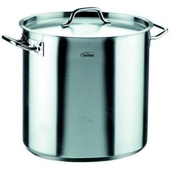 Olla Industrial Alta de Acero Inoxidable 24 cm con Tapa, 10 L, Compatible con Inducción