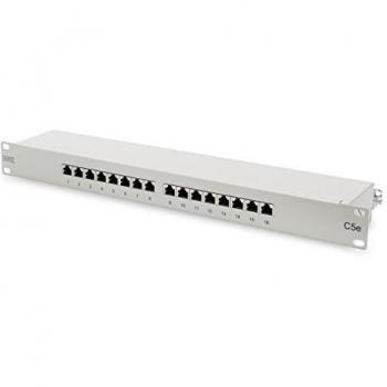 DIGITUS Patchpanel Cat 5e, 16-puerto, 19, 1U, blindado, Gris