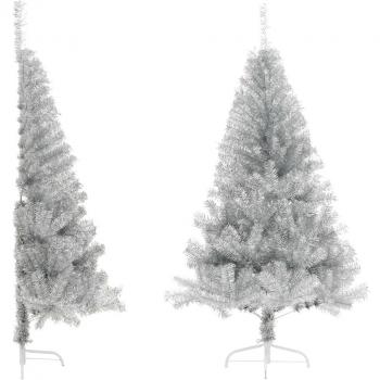 vidaXL Artificial Half Christmas Tree with Stand Silver 150 cm PET