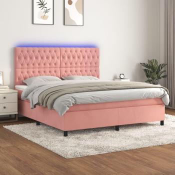 Cama Box Spring con Colchón y LED Rosa 160x200 cm en Terciopelo