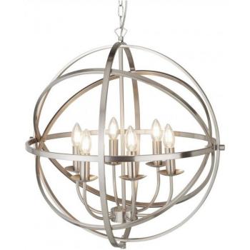 Lámpara colgante Orbit metal plata satinado 6 bombillas 210cm, tipo: lámpara colgante, características: acabado en metal plata satinado, incluye 6 bombillas E14, altura ajustable de hasta