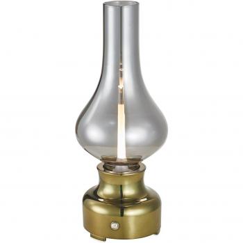 Lámpara de mesa LED recargable Maxentius, verde, cristal, dimmable con atenuador táctil