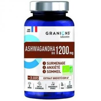 Granions Ashwagandha 1200 mg Bio 60 Comprimés - Suplemento alimenticio, contiene extracto de raíz de ashwagandha, 1200 mg por cada 2 comprimidos, sin gluten y sin
