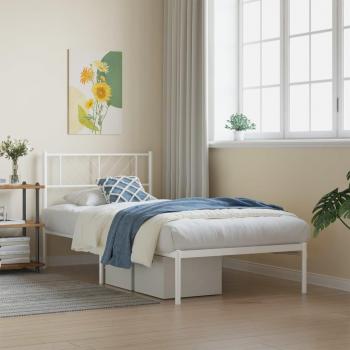 Cama de metal con cabecero blanco 107x203 cm