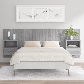 Cabecero Cama con Mesita de Noche Multicapa Madera Sonoma Gris