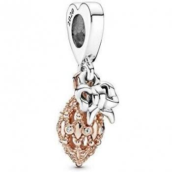 Pandora Two-Tone Christmas Ornament Charm with Intertwined Sparkling Hearts in Sterling Silver and 14K Rose Gold Vermeil