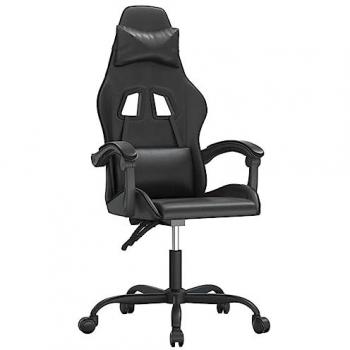Silla gaming giratoria cuero sintético negro con reposabrazos, inclinación alta ajustable y ruedas para oficina, sala de estar o salón