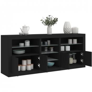 Armario aparador con luces LED negras 181,5x37x67 cm