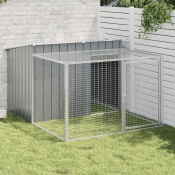 Caseta perros con corral acero galvanizado gris 153x194x110 cm