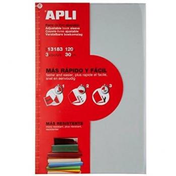 APLI 13182 - Forro de libros con solapa ajustable de PVC. Medida 290 mm, 120 µ. Pack de 3 u.